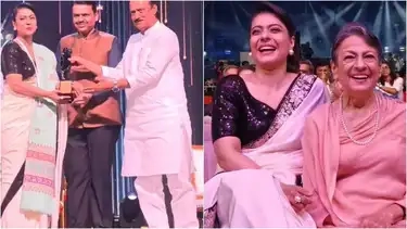 Kajol receives Raj Kapoor Award on her 51st birthday, wears mother Tanujas saree, delivers speech in Marathi: Walking the same stage my mother once did