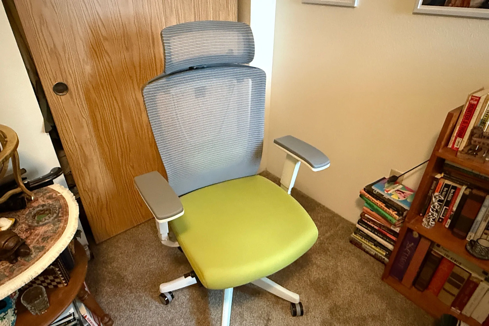 Lime and grey Autonomous best value office chair sitting in a home offce