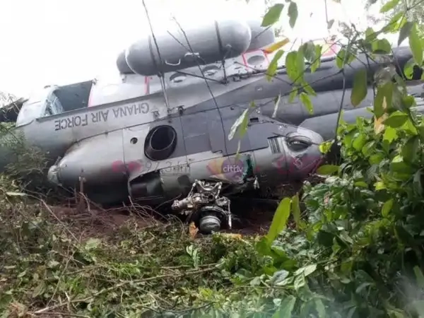 Wreckage of Ghana military helicopter crash in Ashanti region that killed top ministers Edward Omane Boamah and Ibrahim Murtala Muhammed  August 2025 national tragedy.Photo credit X: Uncensored News