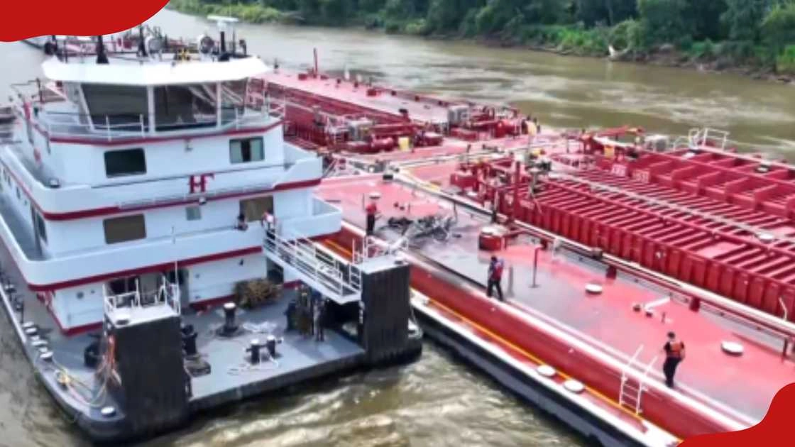 A chopper crashed on a barge on the Mississippi River.