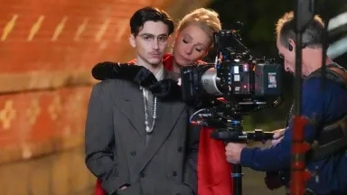 NEW YORK, NY - OCTOBER 16: Gwyneth Paltrow and Timothee Chalamet on the set of 