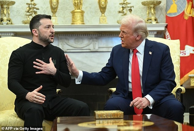 Trump said he would hold talks at the White House with Zelensky (pictured together in the Oval Offie in February) on Monday as he urged Russia and Ukraine to reach a peace agreement