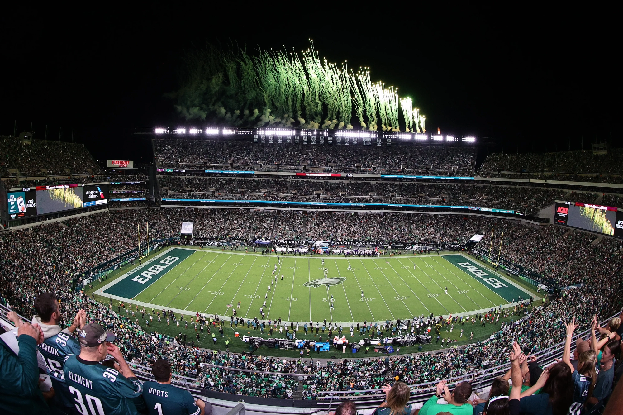 PHILADELPHIA, PENNSYLVANIA - SEPTEMBER 14: A general view of fireworks prior to the start of the game between the Minnesota Vikings and the Philadelphia Eagles at Lincoln Financial Field on September 14, 2023 in Philadelphia, Pennsylvania. (Photo by Tim Nwachukwu/Getty Images)