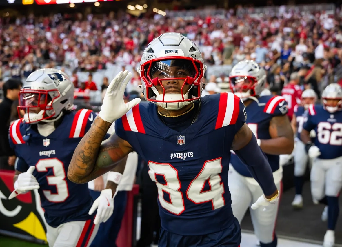 Patriots wide receiver Kendrick Bourne lines up against the Cardinals at State Farm Stadium on Dec. 15, 2024.