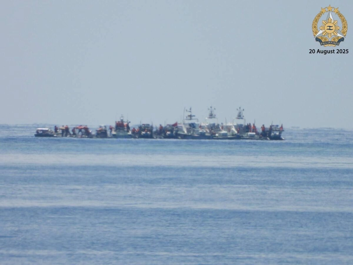 Three Chinese Black RHIBs mounted with armaments, three Fast Boat and five White RHIBs were observed within Ayungin Shoal on August 20. PHOTO FROM THE AFP