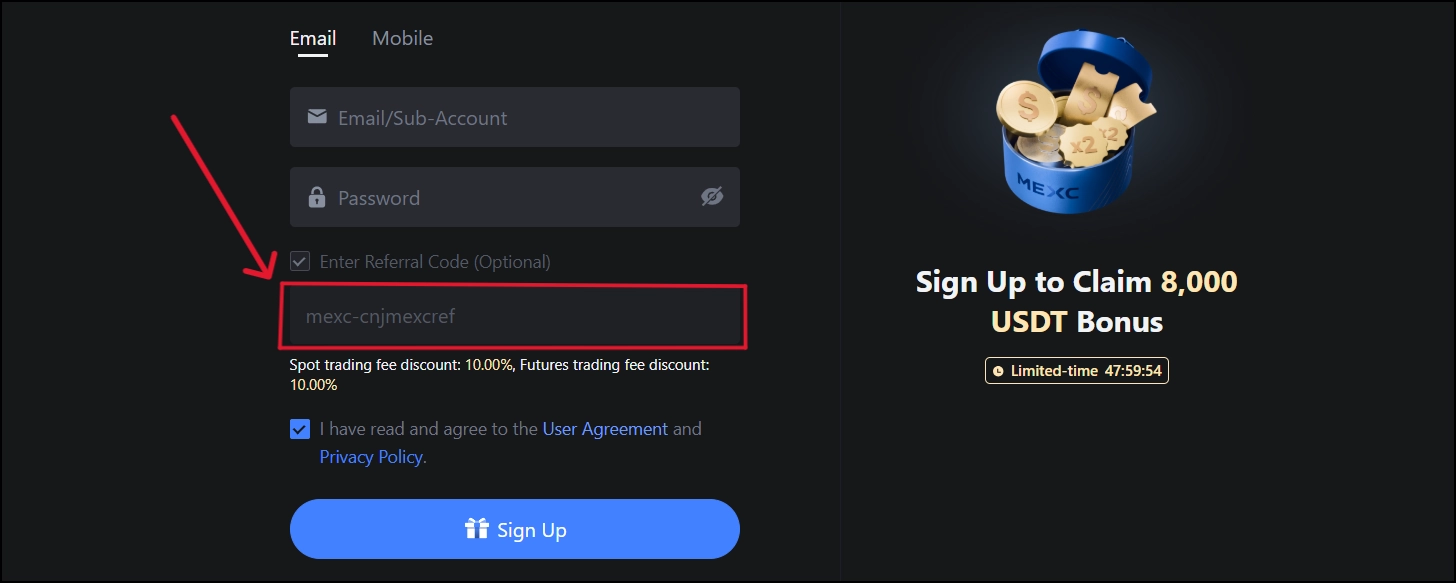 step 1 to create mexc account
