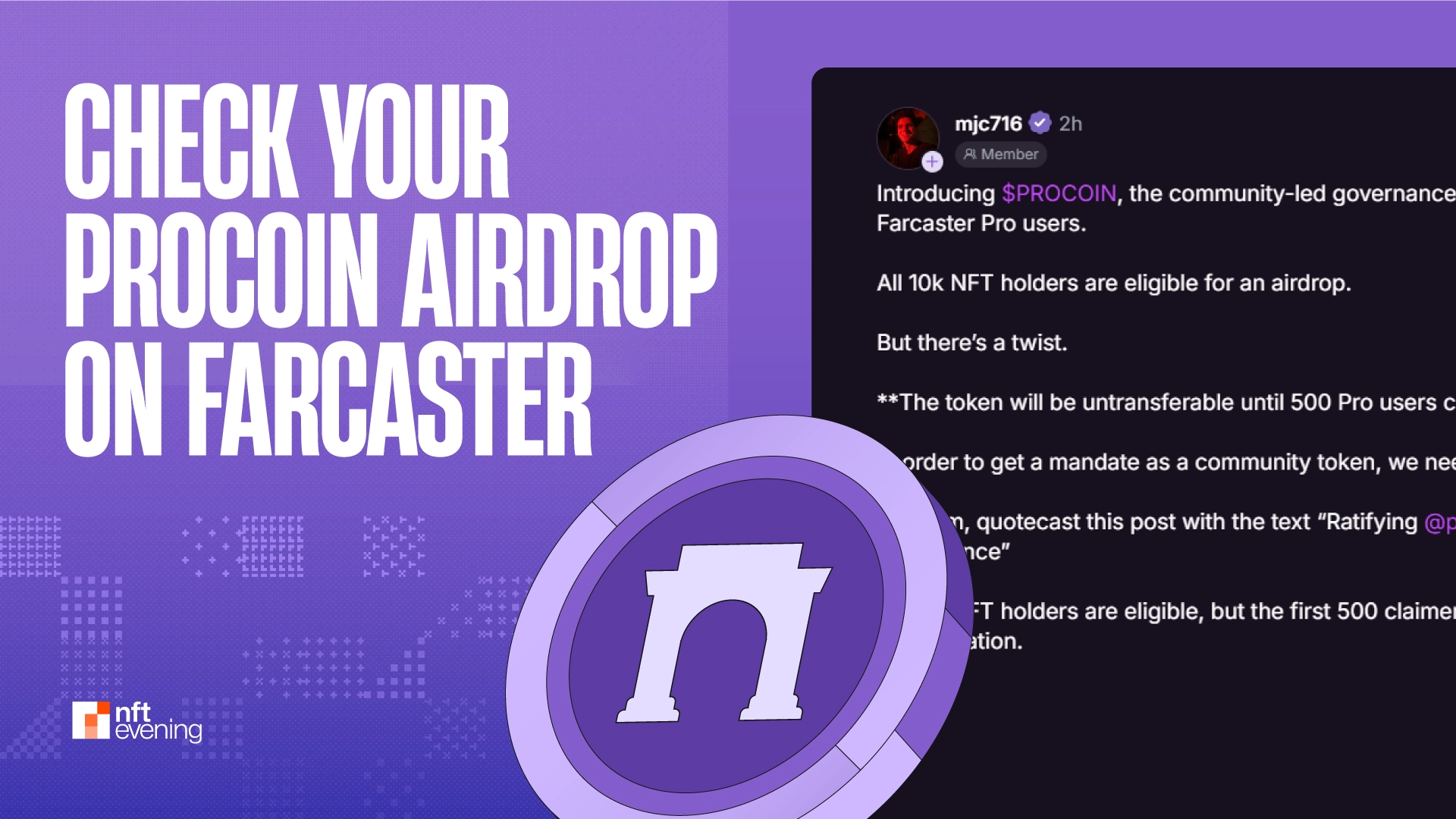 Farcaster Pro NFT Holders: Claim Your PROCOIN Airdrop Now!