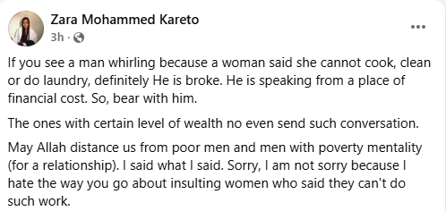 Nigerian Woman Zara Mohammed Slams Broke Men for Complaining About Household Chores