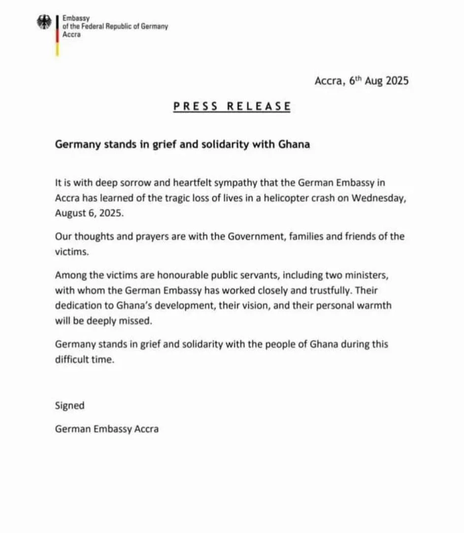 German Embassy in Accra Mourns Victims of Ghana Helicopter Crash