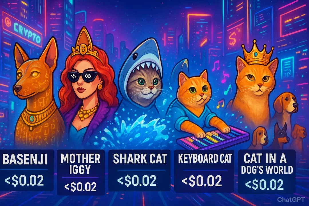 Top 5 IP Meme Tokens Under $0.02: Basenji, Mother Iggy, Shark Cat, Keyboard Cat, Cat in a Dogs